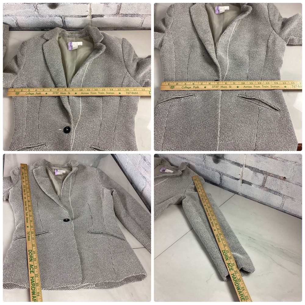 H&M Black and White Tweed Slim Fit Blazer Single Breast Women’s Fitted Blazer, 8 - Picture 10 of 10